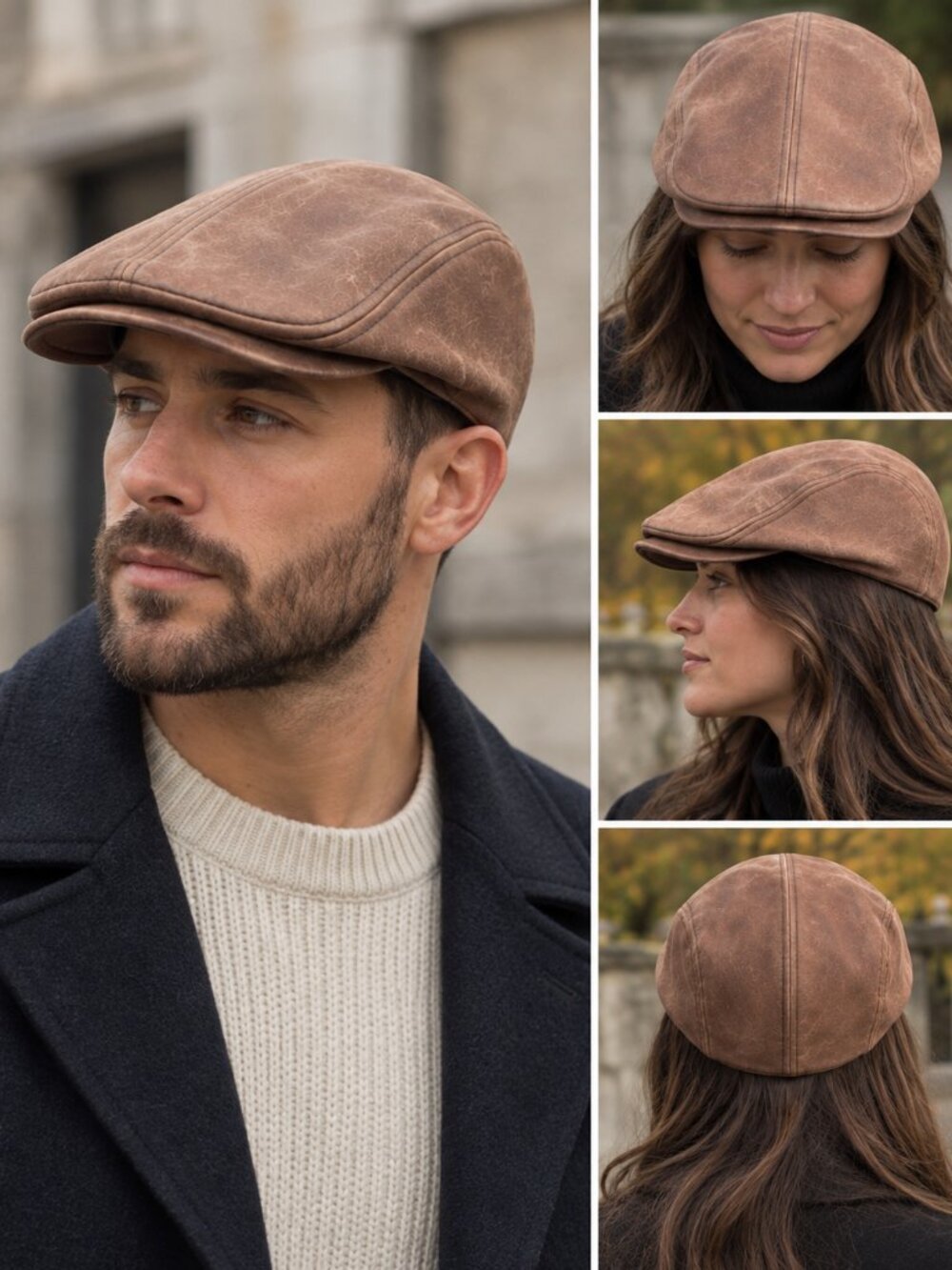 London Fog Brown Leather Flat Cap – Vintage Style